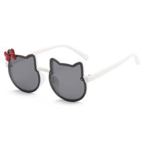 Childrens Girls Cat Bow Sunglasses UV‎ Protection - White with Red Bow